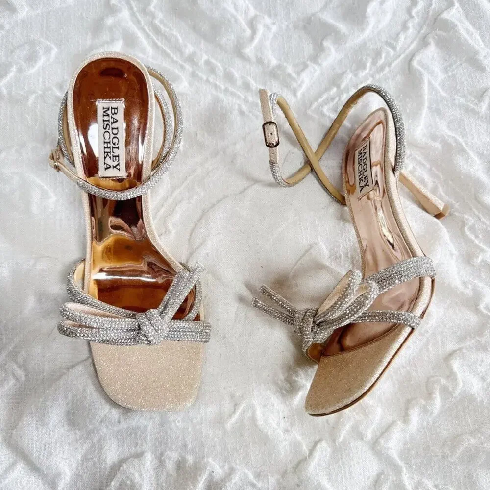 Badgley Mischka Effie Ankle Strap Sandal In Champagne Glitter